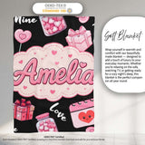 Valentines Love Hearts Gifts Syringe Candy Black Background  Personalised Custom Name Super Soft Fleece Blanket Bed Sofa Throw