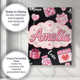 Personalised Name Valentines Love Hearts Custom  Unique Gift Idea Elegant Feature Canvas Wall Art Print Decor Picture Ready to Hang