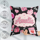 Custom Name Valentines Love Gifts Syringe Candy Black Background Square Filled Cushion Throw Pillow Sofa Bed Home Decor Zip Washable UK Made