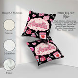 Custom Name Valentines Love Gifts Syringe Candy Black Background Square Filled Cushion Throw Pillow Sofa Bed Home Decor Zip Washable UK Made