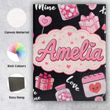 Personalised Name Valentines Love Hearts Custom  Unique Gift Idea Elegant Feature Canvas Wall Art Print Decor Picture Ready to Hang