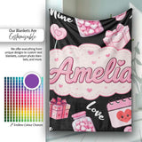 Valentines Love Hearts Gifts Syringe Candy Black Background  Personalised Custom Name Super Soft Fleece Blanket Bed Sofa Throw
