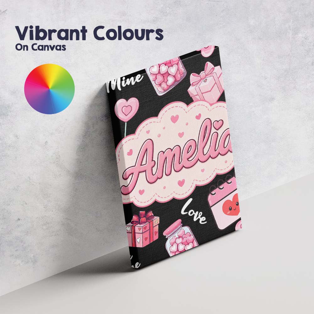 Personalised Name Valentines Love Hearts Custom  Unique Gift Idea Elegant Feature Canvas Wall Art Print Decor Picture Ready to Hang