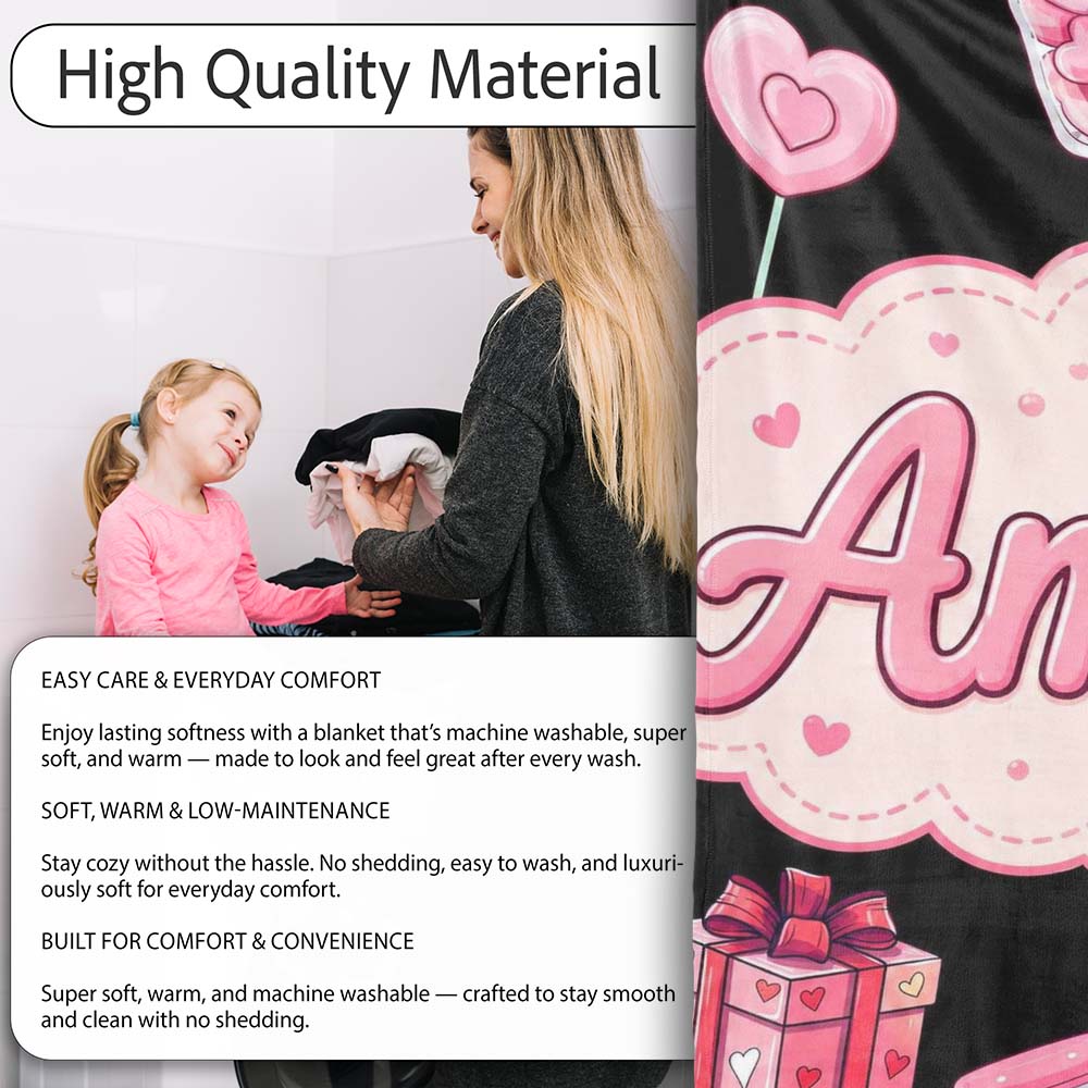 Valentines Love Hearts Gifts Syringe Candy Black Background  Personalised Custom Name Super Soft Fleece Blanket Bed Sofa Throw
