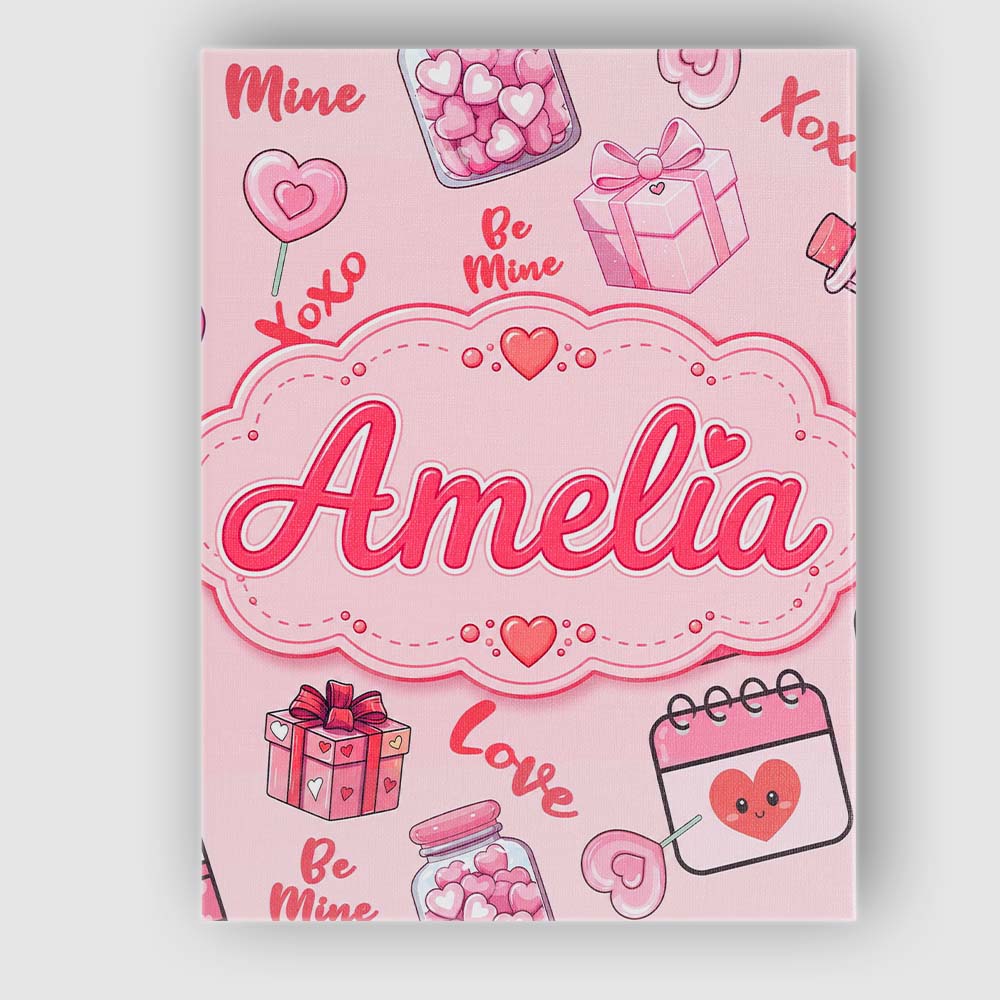 Personalised Name Valentines Love Hearts Custom  Unique Gift Idea Elegant Feature Canvas Wall Art Print Decor Picture Ready to Hang
