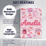 Personalised Name Valentines Love Hearts Custom  Unique Gift Idea Elegant Feature Canvas Wall Art Print Decor Picture Ready to Hang