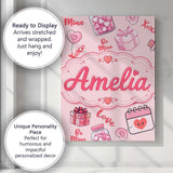 Personalised Name Valentines Love Hearts Custom  Unique Gift Idea Elegant Feature Canvas Wall Art Print Decor Picture Ready to Hang