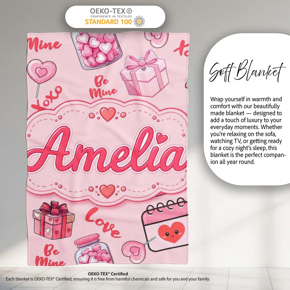 Valentines Love Hearts Gifts Syringe Candy Pink Background Seamless  Personalised Custom Name Super Soft Fleece Blanket Bed Sofa Throw