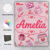 Personalised Name Valentines Love Hearts Custom  Unique Gift Idea Elegant Feature Canvas Wall Art Print Decor Picture Ready to Hang