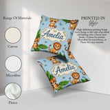 Custom Name Cute Jungle Animals Leaves Seamless Pattern for Her Square Filled Cushion Throw Pillow Sofa Bed Home Decor Zip Washable UK Made