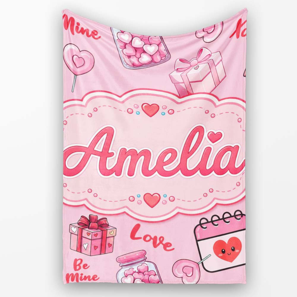 Valentines Love Hearts Gifts Candy Syringe Pink Background Seamless  Personalised Custom Name Super Soft Fleece Blanket Bed Sofa Throw