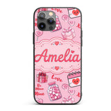 Valentines Love Hearts Gifts Candy Syringe Pink Custom Name Protective Phone Case Mobile Cover Durable Everyday Smartphone Shock Resistant