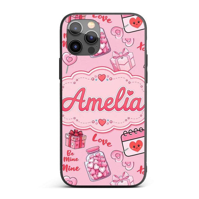 Valentines Love Hearts Gifts Candy Syringe Pink Custom Name Protective Phone Case Mobile Cover Durable Everyday Smartphone Shock Resistant