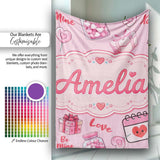 Valentines Love Hearts Gifts Candy Syringe Pink Background Seamless  Personalised Custom Name Super Soft Fleece Blanket Bed Sofa Throw