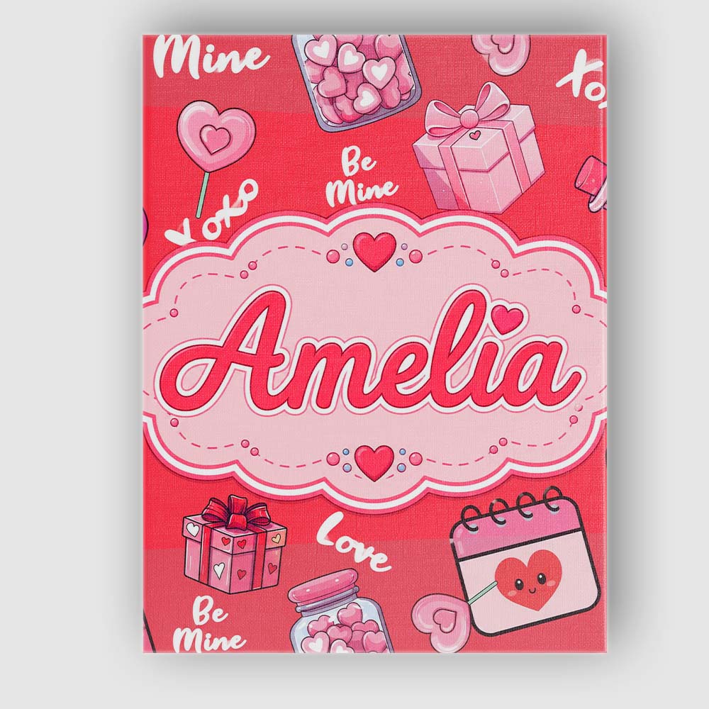 Personalised Name Valentines Love Hearts Custom  Unique Gift Idea Elegant Feature Canvas Wall Art Print Decor Picture Ready to Hang