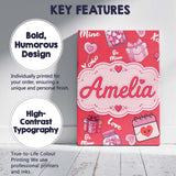 Personalised Name Valentines Love Hearts Custom  Unique Gift Idea Elegant Feature Canvas Wall Art Print Decor Picture Ready to Hang