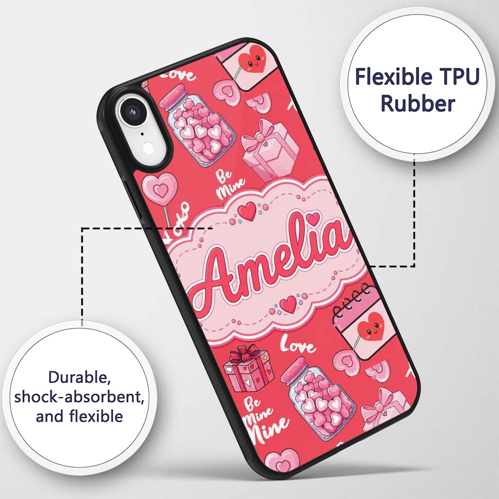 Valentines Love Hearts Gifts Candy Syringe Red Custom Name Protective Phone Case Mobile Cover Durable Everyday Smartphone Shock Resistant