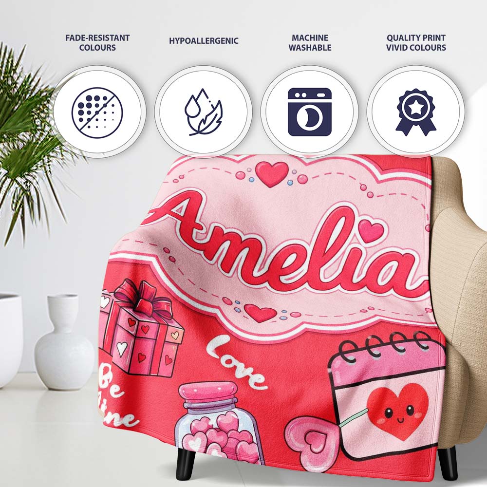 Valentines Love Hearts Gifts Candy Syringe Red Background Seamless  Personalised Custom Name Super Soft Fleece Blanket Bed Sofa Throw