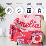 Valentines Love Hearts Gifts Candy Syringe Red Background Seamless  Personalised Custom Name Super Soft Fleece Blanket Bed Sofa Throw