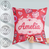 Custom Name Valentines Hearts Gifts Candy Syringe Red Background Square Filled Cushion Throw Pillow Sofa Bed Home Decor Zip Washable UK Made