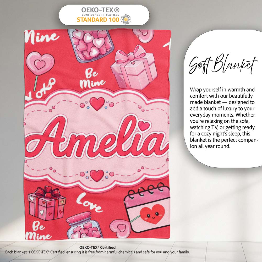 Valentines Love Hearts Gifts Candy Syringe Red Background Seamless  Personalised Custom Name Super Soft Fleece Blanket Bed Sofa Throw