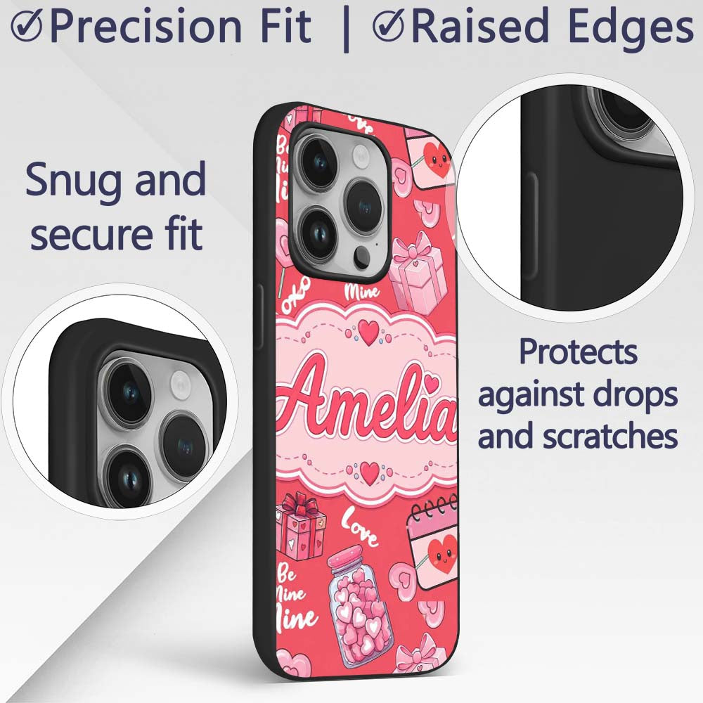 Valentines Love Hearts Gifts Candy Syringe Red Custom Name Protective Phone Case Mobile Cover Durable Everyday Smartphone Shock Resistant