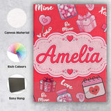 Personalised Name Valentines Love Hearts Custom  Unique Gift Idea Elegant Feature Canvas Wall Art Print Decor Picture Ready to Hang