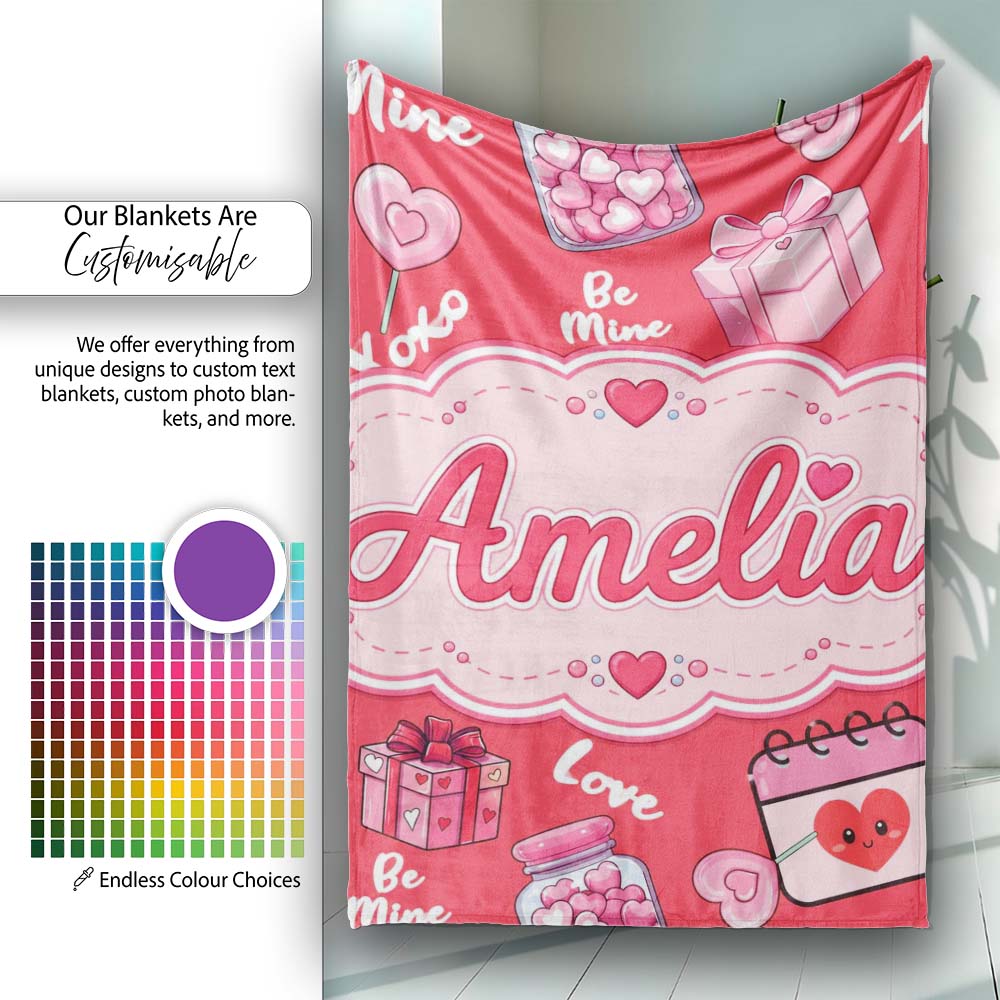 Valentines Love Hearts Gifts Candy Syringe Red Background Seamless  Personalised Custom Name Super Soft Fleece Blanket Bed Sofa Throw