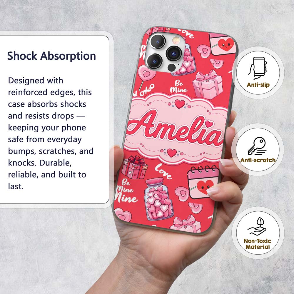 Valentines Love Hearts Gifts Candy Syringe Red Custom Name Protective Phone Case Mobile Cover Durable Everyday Smartphone Shock Resistant