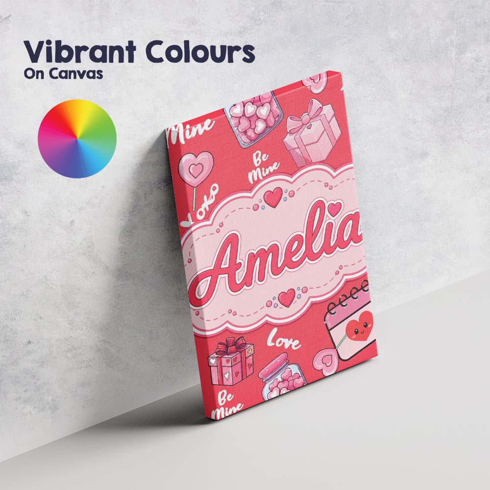 Personalised Name Valentines Love Hearts Custom  Unique Gift Idea Elegant Feature Canvas Wall Art Print Decor Picture Ready to Hang