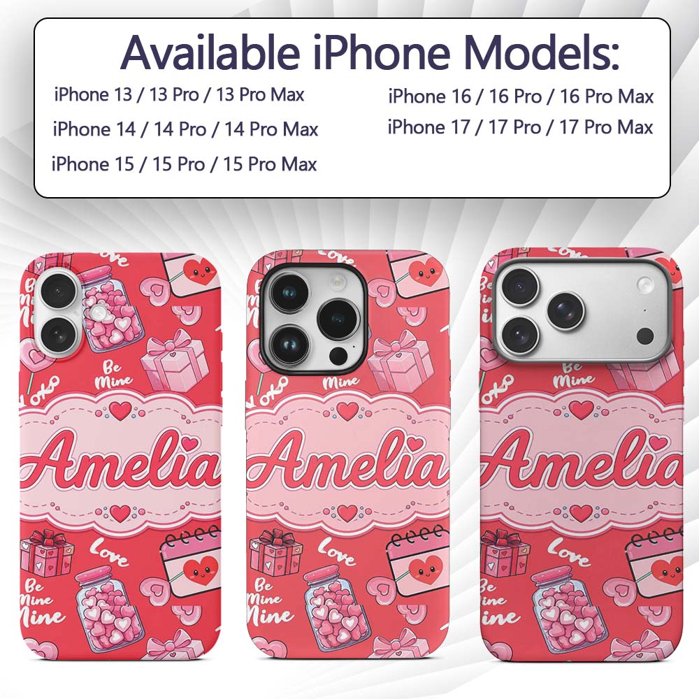 Valentines Love Hearts Gifts Candy Syringe Red Custom Name Protective Phone Case Mobile Cover Durable Everyday Smartphone Shock Resistant