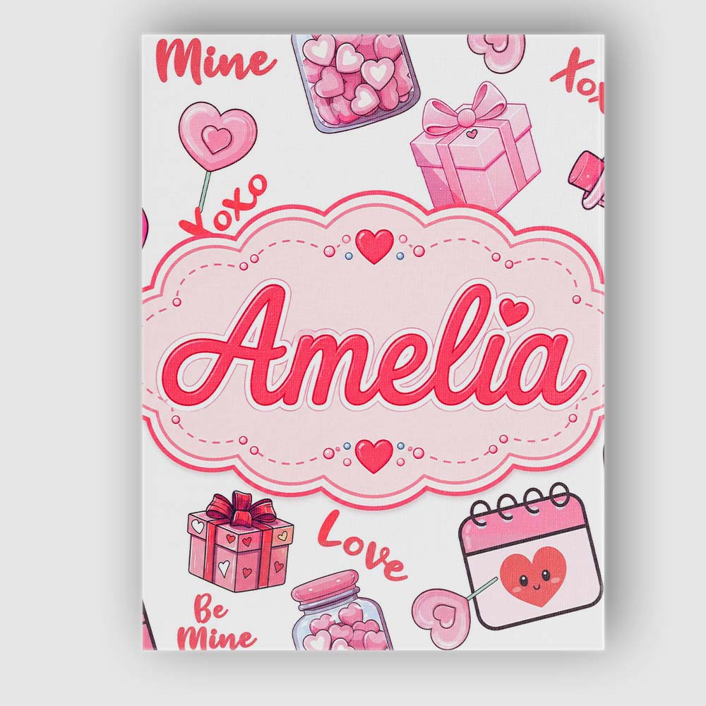 Personalised Name Valentines Love Hearts Custom  Unique Gift Idea Elegant Feature Canvas Wall Art Print Decor Picture Ready to Hang
