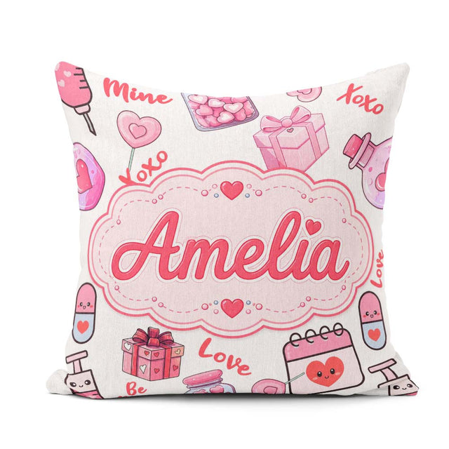 Custom Name Valentines Hearts Gifts Candy Syringe Grey Seamless Square Filled Cushion Throw Pillow Sofa Bed Home Decor Zip Washable UK Made