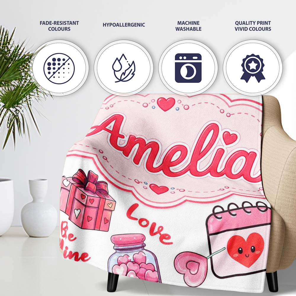 Valentines Love Hearts Gifts Candy Syringe Grey Background Seamless  Personalised Custom Name Super Soft Fleece Blanket Bed Sofa Throw