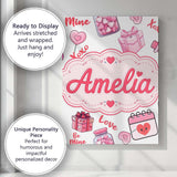 Personalised Name Valentines Love Hearts Custom  Unique Gift Idea Elegant Feature Canvas Wall Art Print Decor Picture Ready to Hang