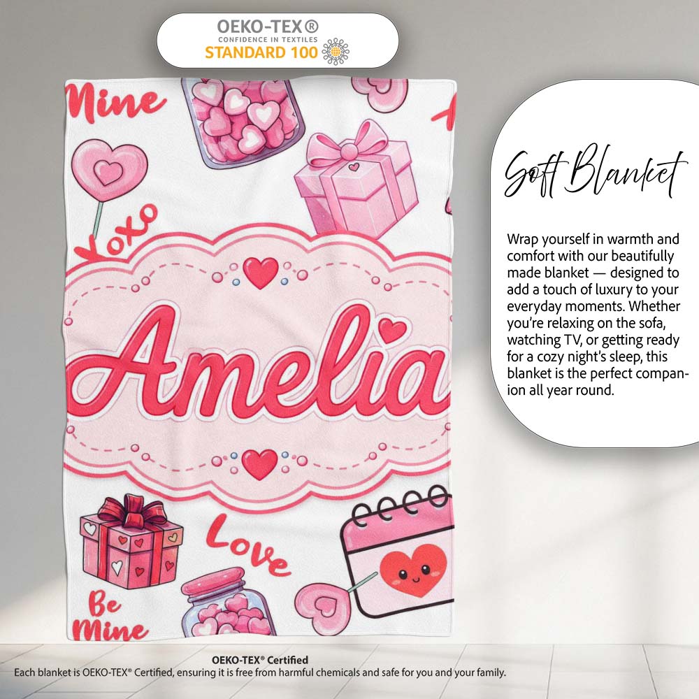 Valentines Love Hearts Gifts Candy Syringe Grey Background Seamless  Personalised Custom Name Super Soft Fleece Blanket Bed Sofa Throw