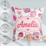 Custom Name Valentines Hearts Gifts Candy Syringe Grey Seamless Square Filled Cushion Throw Pillow Sofa Bed Home Decor Zip Washable UK Made