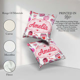 Custom Name Valentines Hearts Gifts Candy Syringe Grey Seamless Square Filled Cushion Throw Pillow Sofa Bed Home Decor Zip Washable UK Made