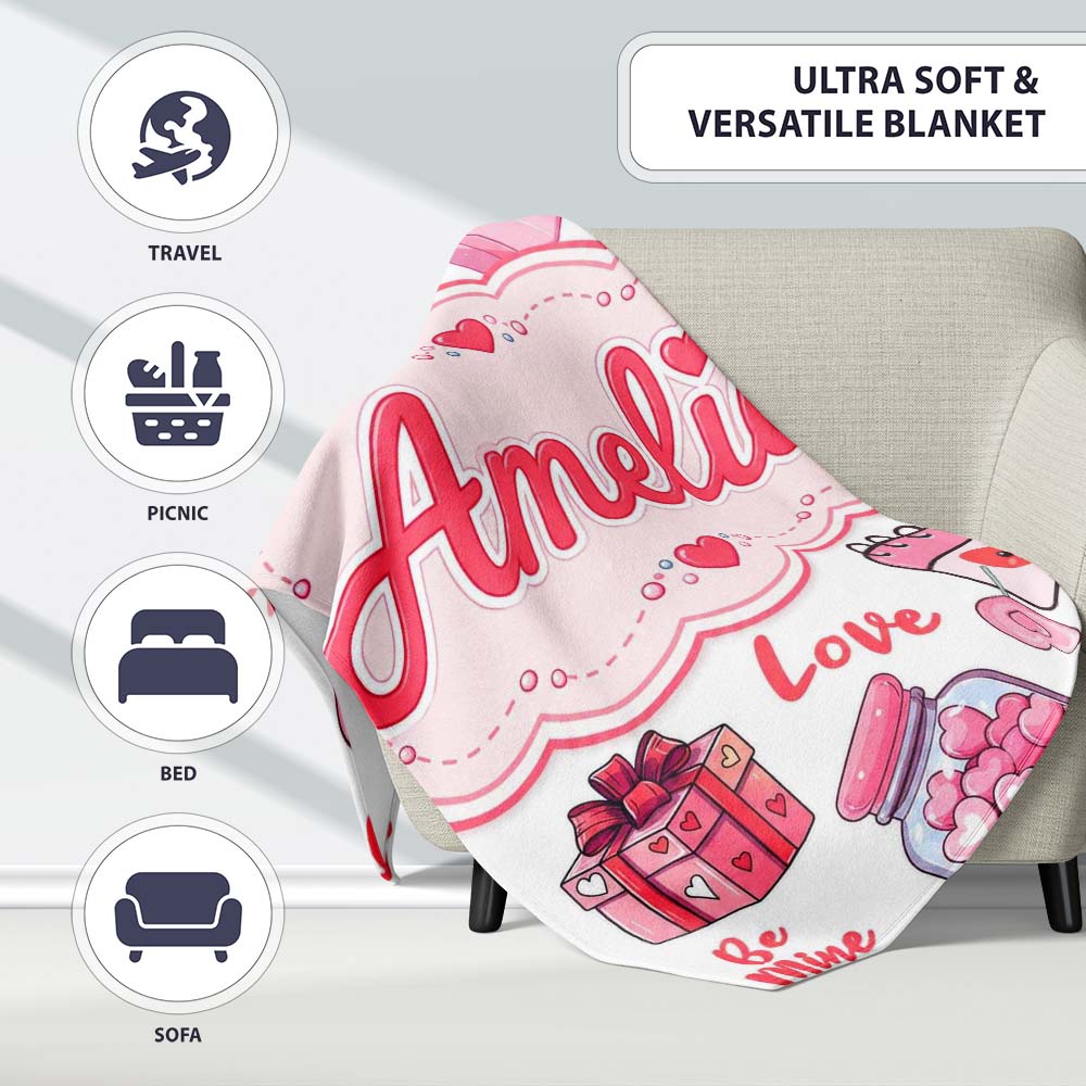 Valentines Love Hearts Gifts Candy Syringe Grey Background Seamless  Personalised Custom Name Super Soft Fleece Blanket Bed Sofa Throw