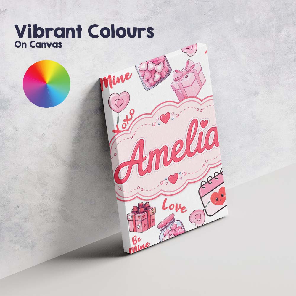 Personalised Name Valentines Love Hearts Custom  Unique Gift Idea Elegant Feature Canvas Wall Art Print Decor Picture Ready to Hang