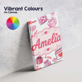Personalised Name Valentines Love Hearts Custom  Unique Gift Idea Elegant Feature Canvas Wall Art Print Decor Picture Ready to Hang