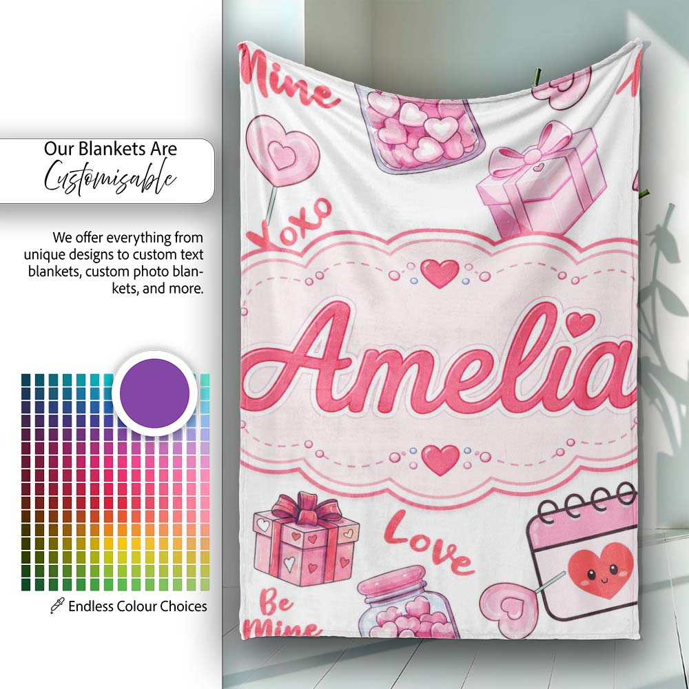 Valentines Love Hearts Gifts Candy Syringe Grey Background Seamless  Personalised Custom Name Super Soft Fleece Blanket Bed Sofa Throw