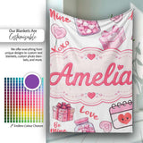 Valentines Love Hearts Gifts Candy Syringe Grey Background Seamless  Personalised Custom Name Super Soft Fleece Blanket Bed Sofa Throw