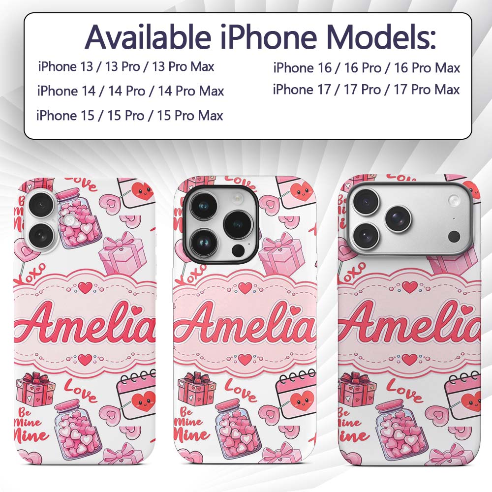 Valentines Love Hearts Gifts Candy Syringe Grey Custom Name Protective Phone Case Mobile Cover Durable Everyday Smartphone Shock Resistant