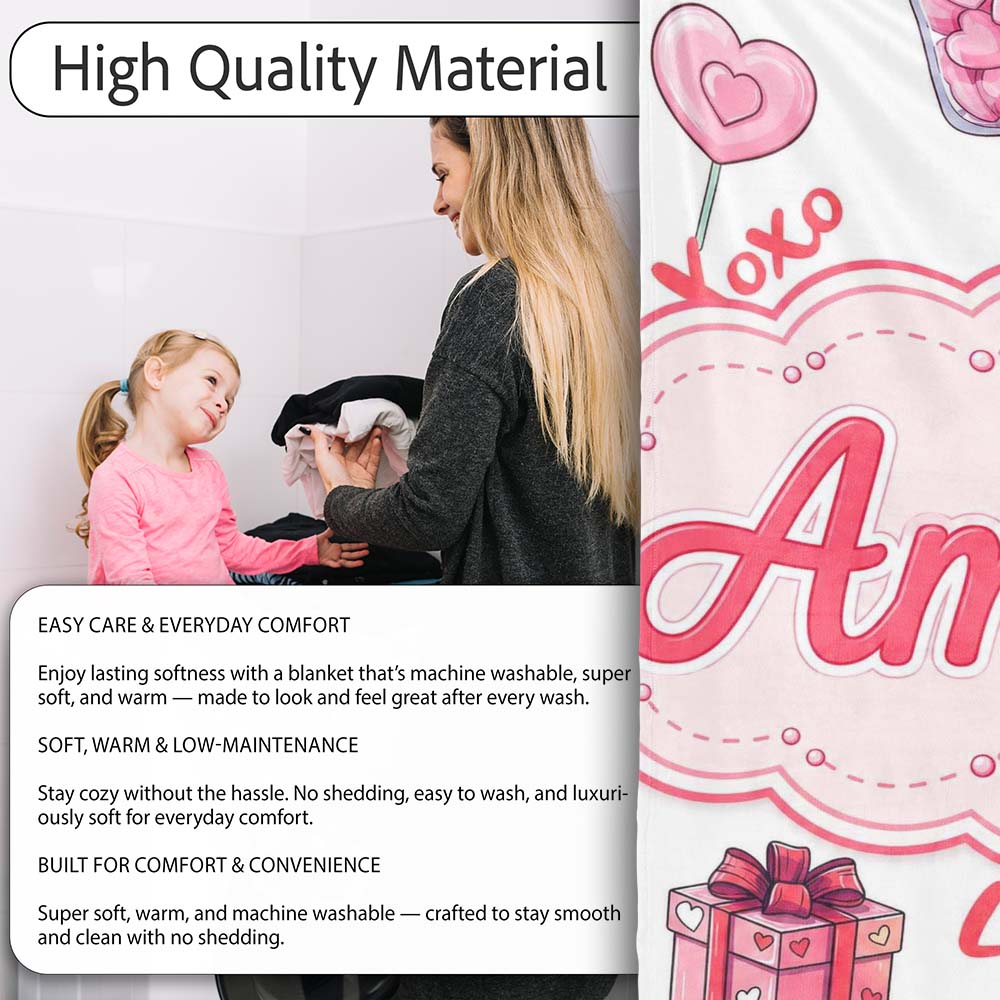 Valentines Love Hearts Gifts Candy Syringe Grey Background Seamless  Personalised Custom Name Super Soft Fleece Blanket Bed Sofa Throw