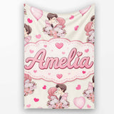 Valentines Love Couple Kissing Floral Hearts Beige Background  Personalised Custom Name Super Soft Fleece Blanket Bed Sofa Throw