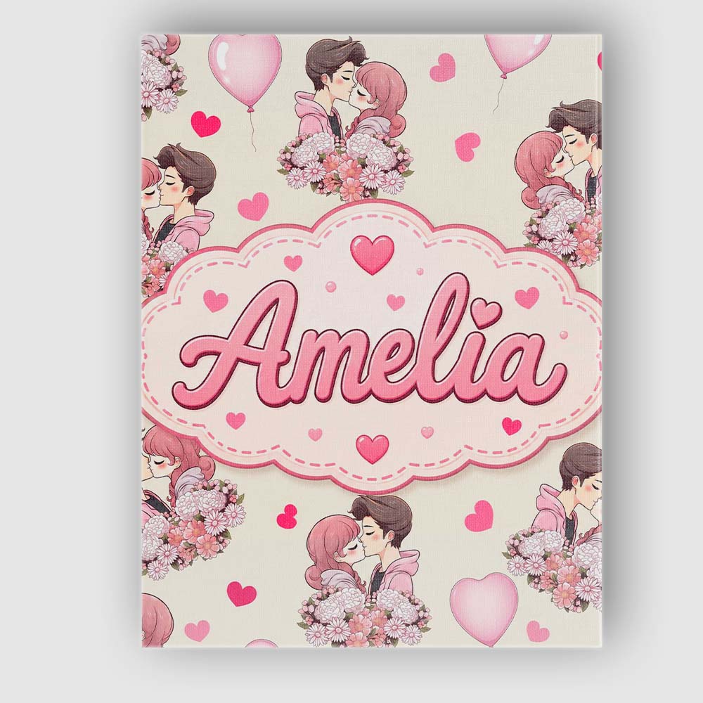 Personalised Name Valentines Love Couple Custom  Unique Gift Idea Elegant Feature Canvas Wall Art Print Decor Picture Ready to Hang
