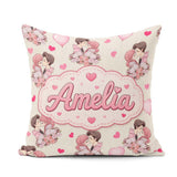 Custom Name Valentines Love Couple Kissing Floral Hearts Beige Square Filled Cushion Throw Pillow Sofa Bed Home Decor Zip Washable UK Made