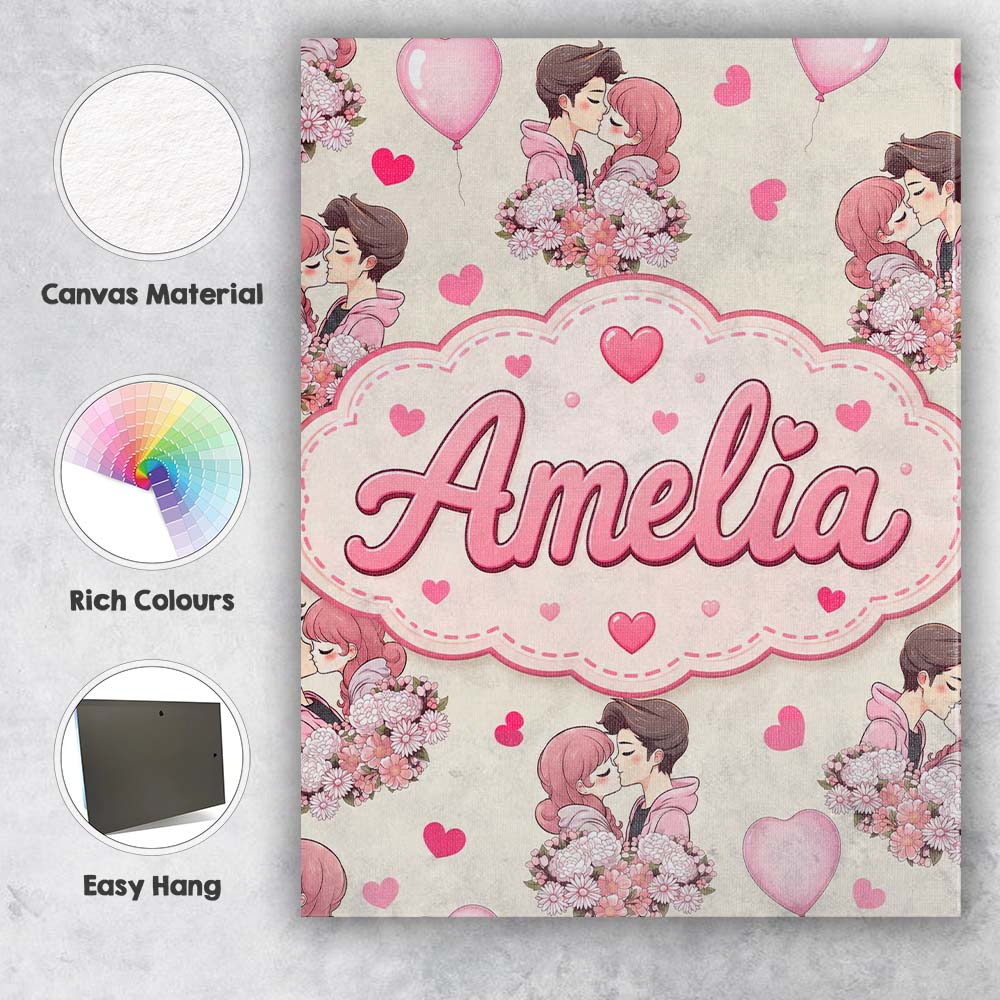 Personalised Name Valentines Love Couple Custom  Unique Gift Idea Elegant Feature Canvas Wall Art Print Decor Picture Ready to Hang