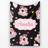 Valentines Love Couple Kissing Floral Hearts Black Background  Personalised Custom Name Super Soft Fleece Blanket Bed Sofa Throw